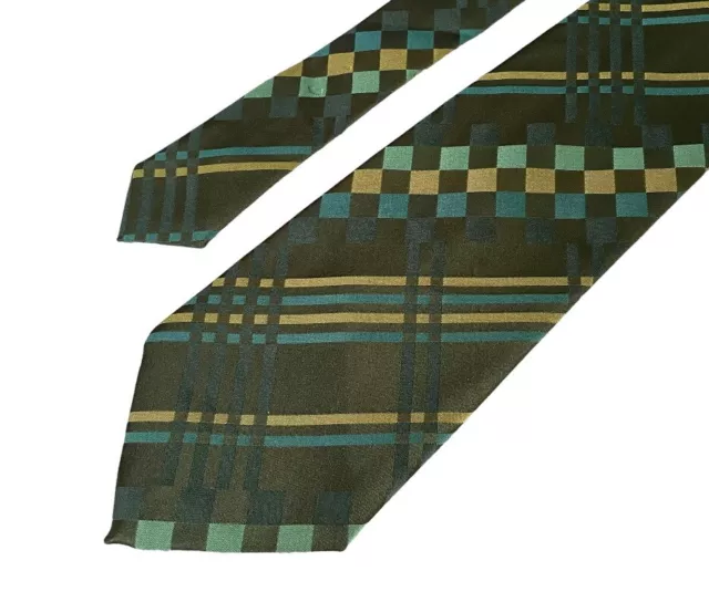 Green Vintage Wide Tie Checked Striied Retro