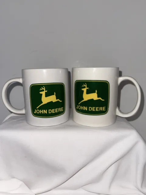 Vintage 2 John Deere Coffee Mug By Gibson Licensed Agriculture Promo 14 Ounces