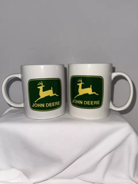 Vintage 2 John Deere Coffee Mug By Gibson Licensed Agriculture Promo 14 Ounces