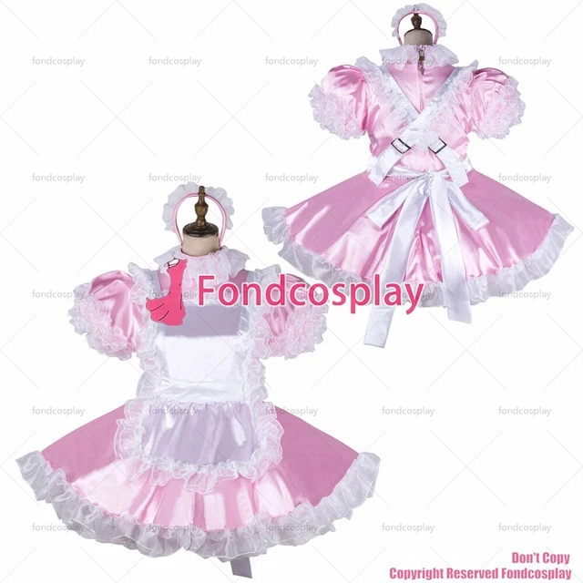 CROSS DRESSING SISSY maid baby pink satin dress lockable Uniform
