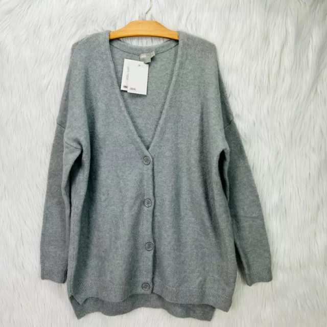 ASOS NWT Womens Sz 8 Gray Grandpa Mohair Blend V-Neck Academia Cardigan Sweater