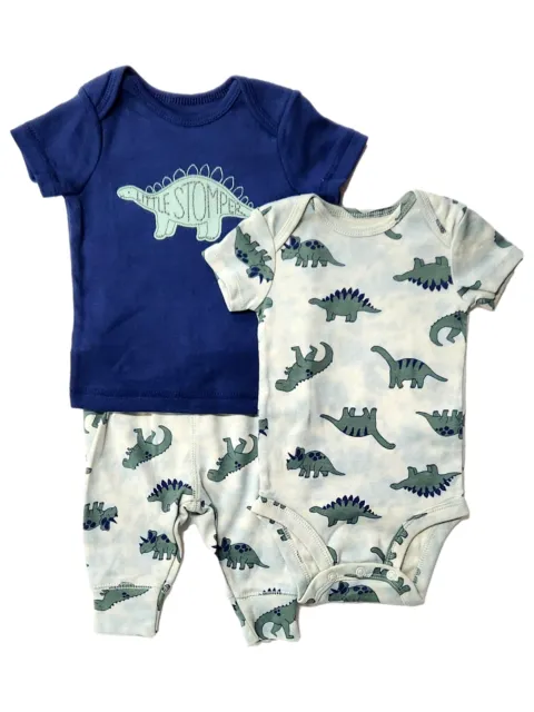 Carters Infant Boys 3pc Blue & Green Dinosaur Shirt, Bodysuit & Pants Set 0-3m