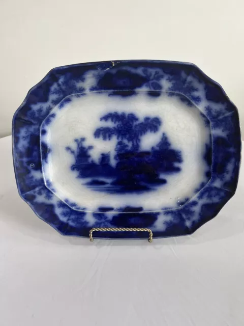 Antique J&G Alcock Scinde Ironstone Flow Blue 11" Platter 1846 Oriental Stone