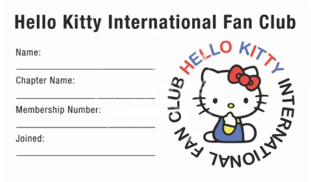 Hello Kitty International Fan Club Membership Card - Vintage Reprint