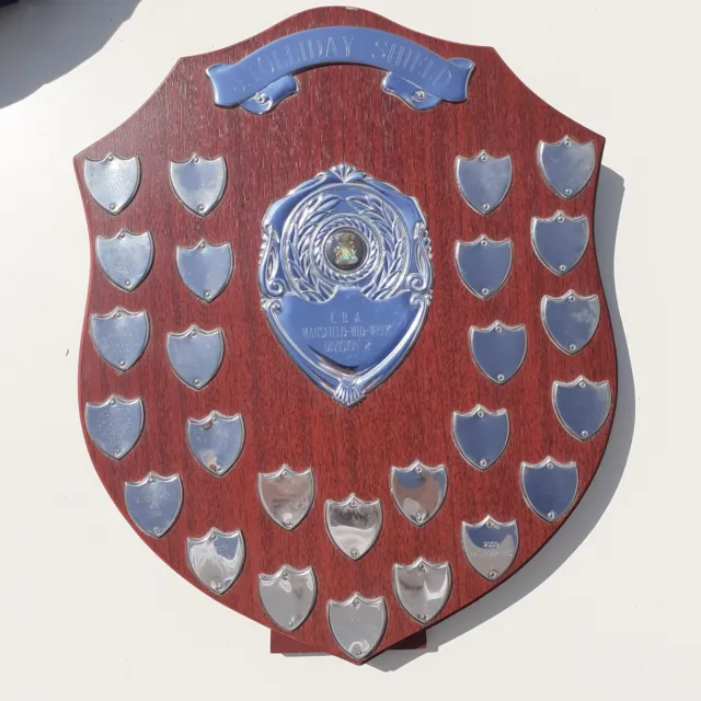 VINTAGE ANTIQUE Wooden Shield Award Trophy 2000