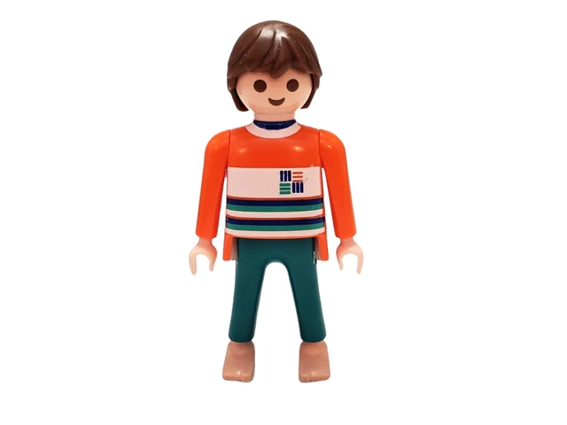 Figurine Playmobil Garçon - Chemise Rayée Blanche, Pantalon Violet - Occasion
