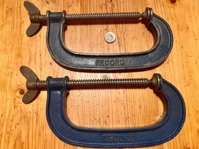 Vintage Old 2X Record No 6 Pair G Clamps Tool 6" Fine Thread British Woodworking