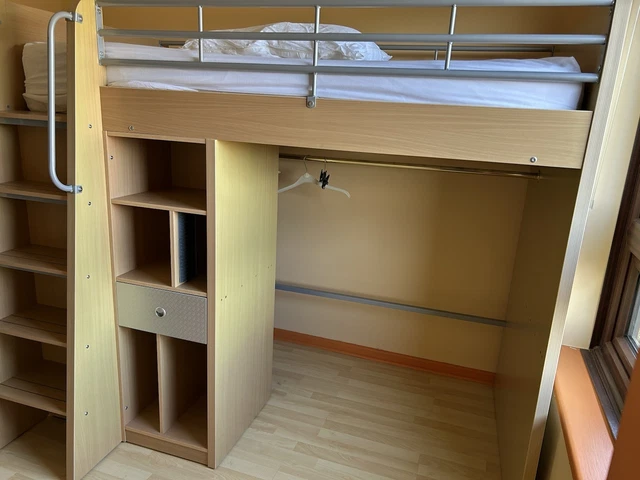 Metallic. Click SINGLE LOFT BUNK Bed Wood/Metal Frame, Desk, Ladder/Stairs, 4 Drawers £ ...