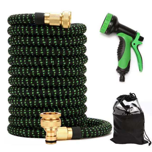 Water Garden Hose Flexible Expandable Pipe Car Wash W/ Spray Nozzle Gun 25-100FT 2