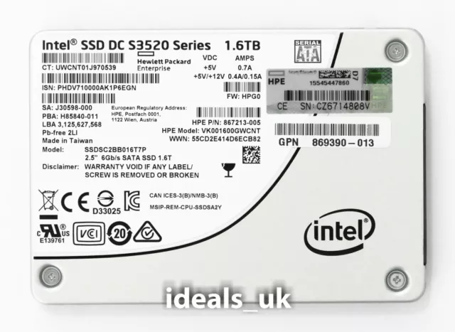 Intel (HP Enterprise) S3520 Serie 1,6 TB SSD 2,5 SATA (SSDSC2BB016T7P) SSD-Laufwerk