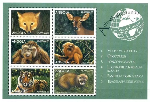 ANGOLA 1999 KLB 1335-40 Tiere aus aller Welt Animals Fauna Fox Apes Tiger MNH