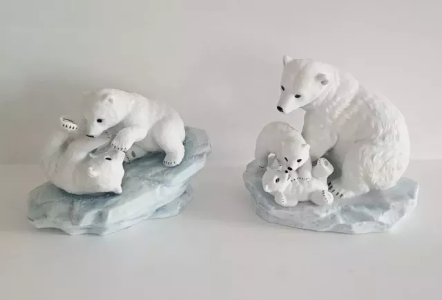 Masterpiece And Maruri Porcelain Polar Bear And Cubs Figurine Set