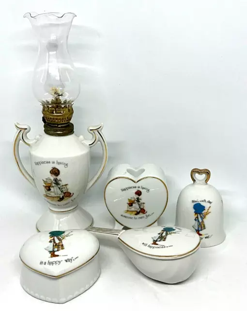 Vintage Holly Hobbie Porcelain Collectables Bell Trinket Box Lamp Candle Holder