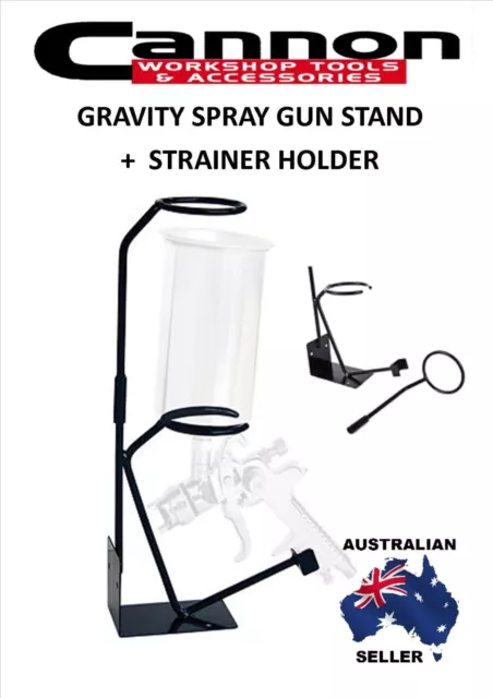 Gravity Feed Paint Spray Gun Stand with Strainer Holder HVLP Wall or Bench Mount