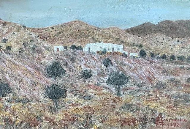 Cuadro Antiguo Pintado A Mano Cortijo Encima Montañas Aquitienesloquebuscas.com