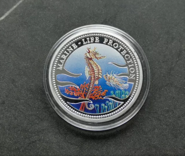 Palau 5 Dollar 1995 , Silber ** Marine-Life Protection ~ Meeresfauna , Farbmünze