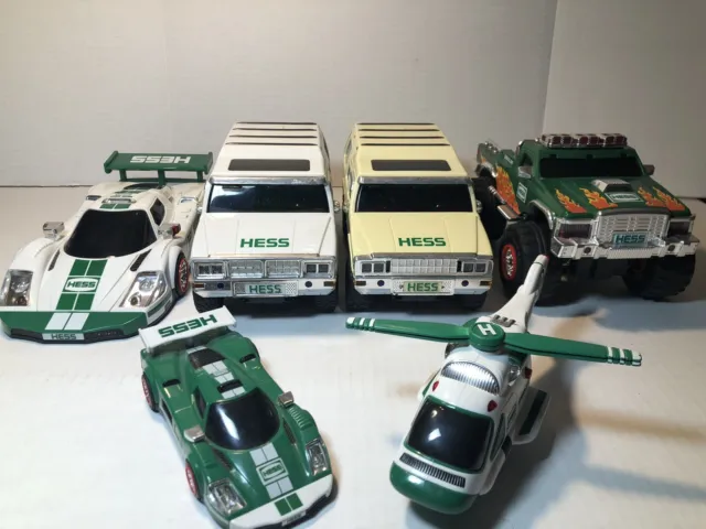 Hess Truck Car Lot Of 3 Trucks, Race Car W/racer and Helicopter