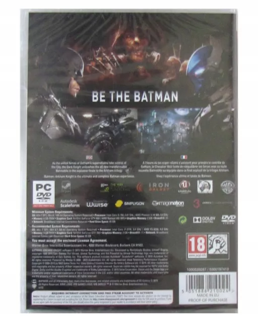 Brandneu In Verpackung Original Batman Arkham Knight Pc Dvd Spiel Mit Harley Quinn Dlc In Folie 3