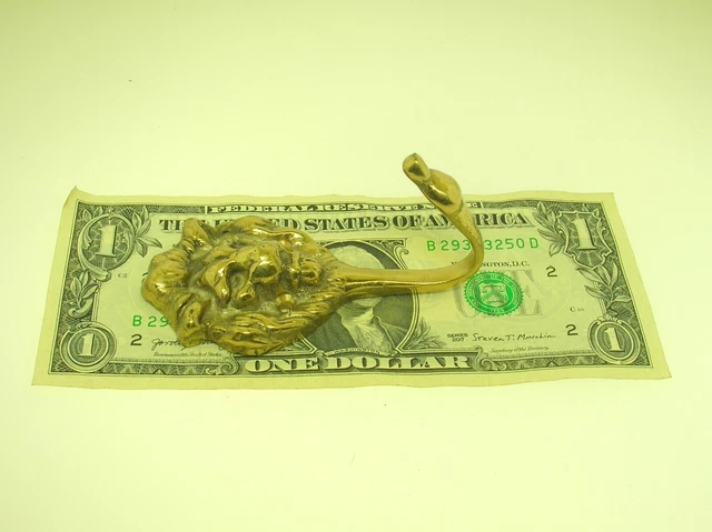 Vintage Solid Brass Lion Head Wall Coat Hook-3 1/2" Tall More Then One Available 7