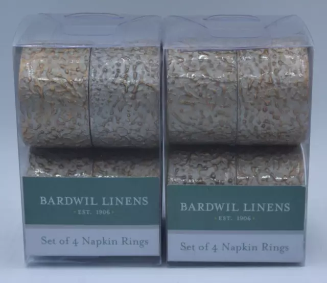 Nuevo conjunto de 8 soportes de servilleta de oro martillado Bardwil #8843 nuevos en paquete