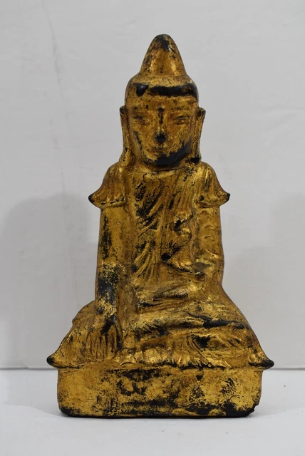 Antique 19th C. Burmese Gilded Lacquer Buddha Bhumisparsha Mudra