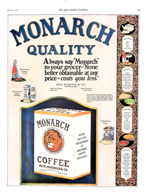 Original 1924 Monarch Coffee Ad: Quality, always, grocer, ketchup, dressing...