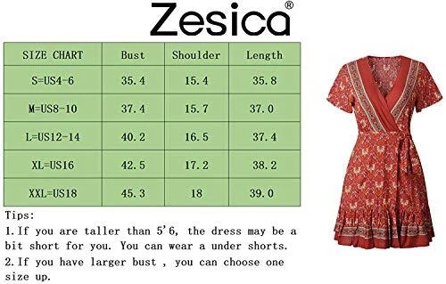 ZESICA Womens 2023 Summer Wrap V Neck Bohemian Floral Print Ruffle Swing A Line