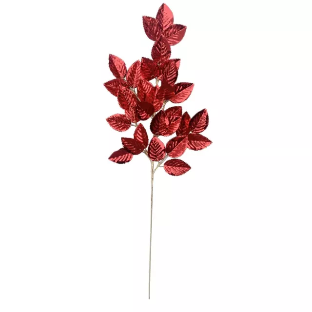 Fiore Artificiale Natalizio Ramo Con Foglie Rosse Lucide 28×2×H.77 Cm Addobbo De