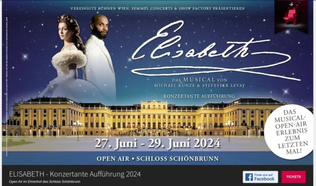 2 Tickets für Musical Elisabeth, Samstag 29.06.2024 auf Schloss Schönbrunn, Wien