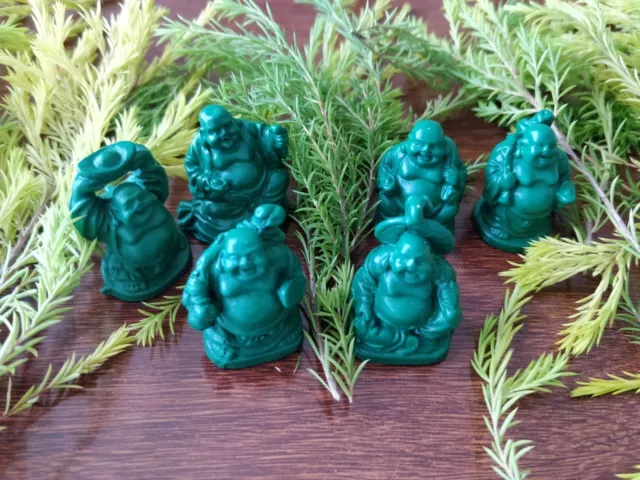 6pc Feng Shui Lucky Laughing Buddha Set 30mm Green Statues  Home Decor Talisman