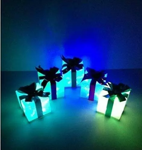 5pc Colour Changing LED Presents Light Up Christmas Decorations Festive Gift Box