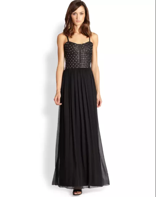 Alice & Olivia Black Studded Leather Corset Ciel Maxi Dress Gown $797 Size 4