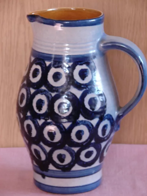 TÖPFERARBEIT GROSSE KANNE KRUG VASE STEINZEUG KERAMIK BLAU 30cm HANDARBEIT DEKO