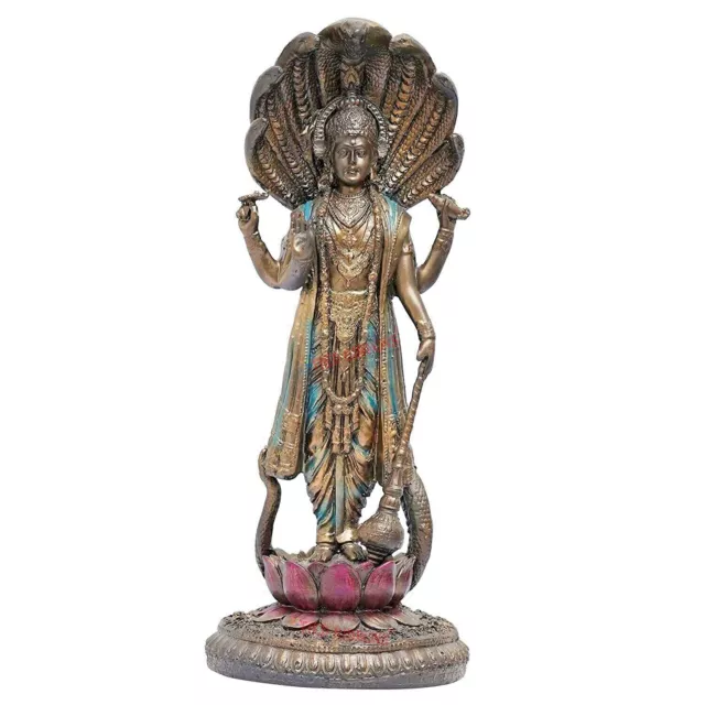 Lord Vishnu Ídolo Figura Estatua de Pie En Flor Loto para Decoración Hogar Época