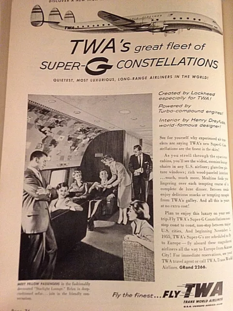 1955 VTG Magazine Print Ad 8"X11" Airlines Fly TWA Airlines