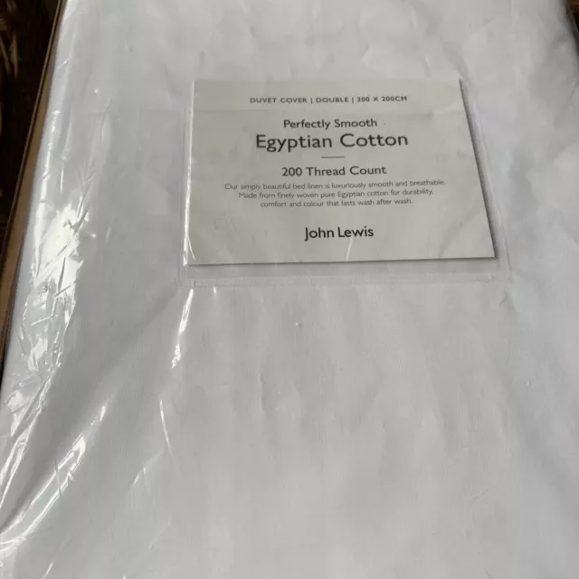 John Lewis Egyptian Cotton 200 Thread DOUBLE Duvet Cover White