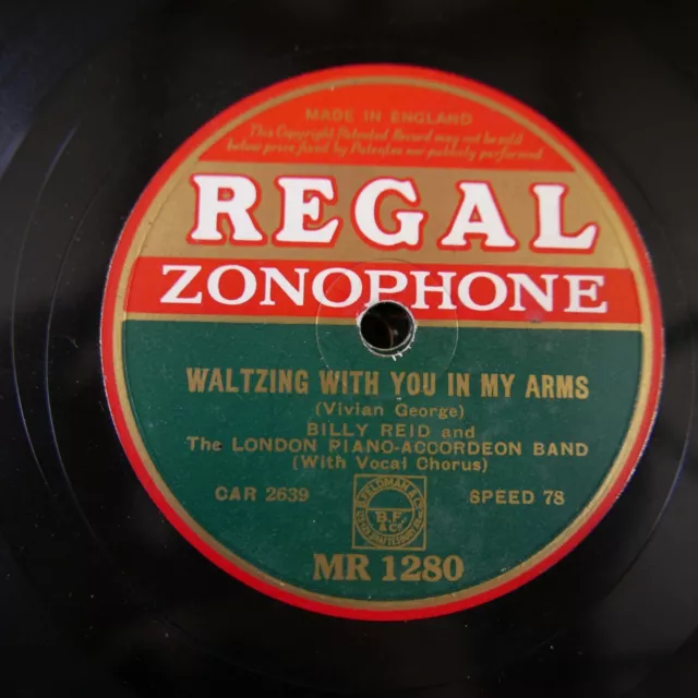 78 rpm BILLY REID ACCORDEON BAND waltzing with you in my arms / throw another lo