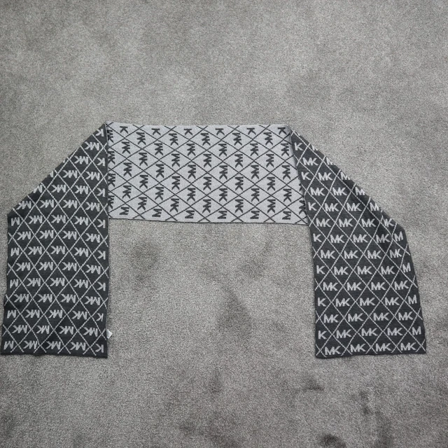 Michael Kors Womens Infinity Loop Scarf Printed Knitted Black Gray Size
