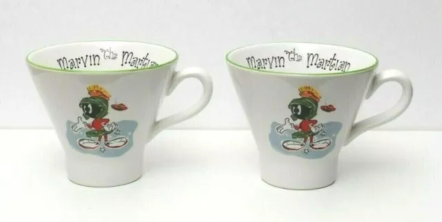 Rare Vintage 2 x Marvin the Martian Looney Tunes Warner Bros Mug Coffee Cup 1999