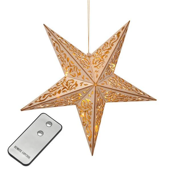 Holz Adventsstern Falt Deko Stern Weihnachtsstern 10 LED warm weiß Ornamentoptik