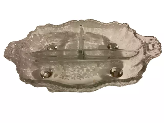 Vintage Cambridge Rose Point Clear Handled Three Part Divided Relish Dish 3