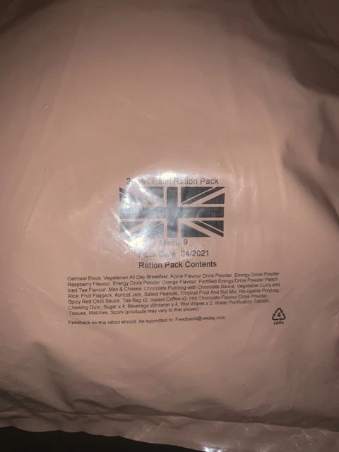 BRITISH MILITARY ARMY Halal 24hr Number 9 Ration Pack MRE 04/2021 Pack ...