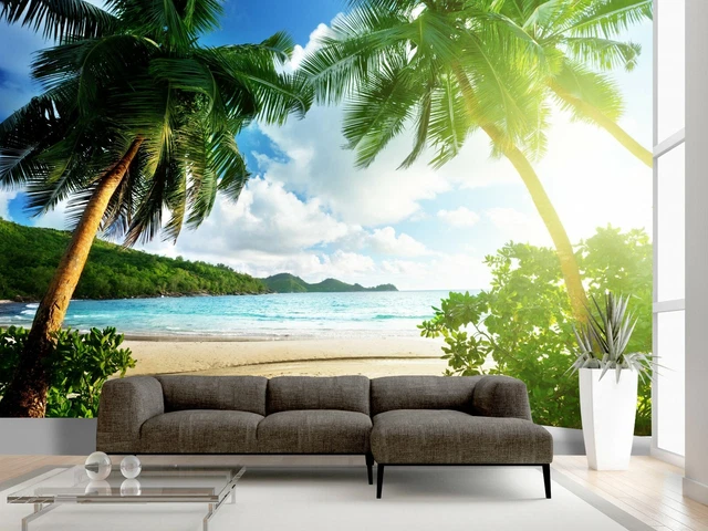 Póster de verano de Beach Island palmera mural océano arena cielo foto de verano