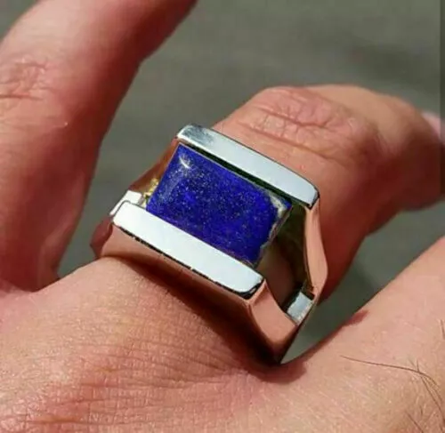 Argent Certifié AAA+ Lapis Lazuli Handmademen Ring8.5