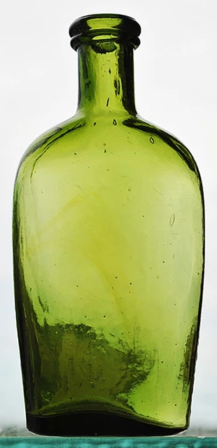 Rare Color Pocket Flask! Unembossed half-pint flask, deep yellow green