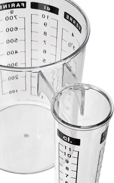 Verre Doseur Double Graduation - 1 Litre - Plastique Alimentaire Transparent