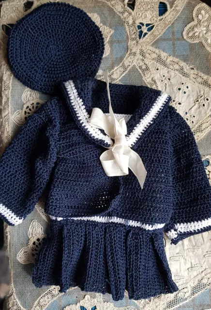 bel ensemble marin bleuette ou autre poupée  : veste marinière + robe + béret