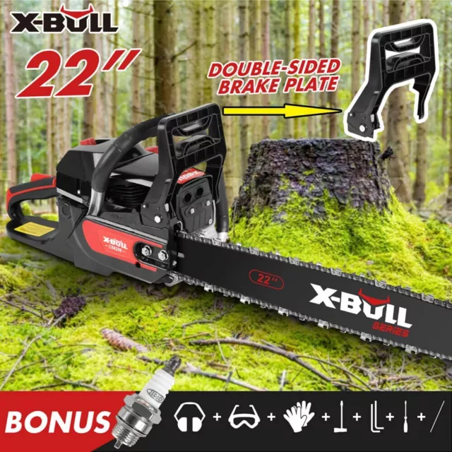 X-BULL 62cc  Petrol Chainsaw Commercial 22" Bar E-Start Tree Pruning Top Handle