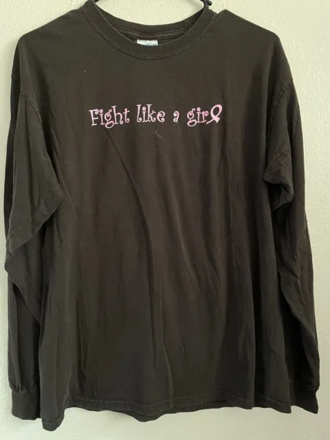 Women’s Fight Like A Girl Long Sleeve Cancer Awareness Shirt Size Medium