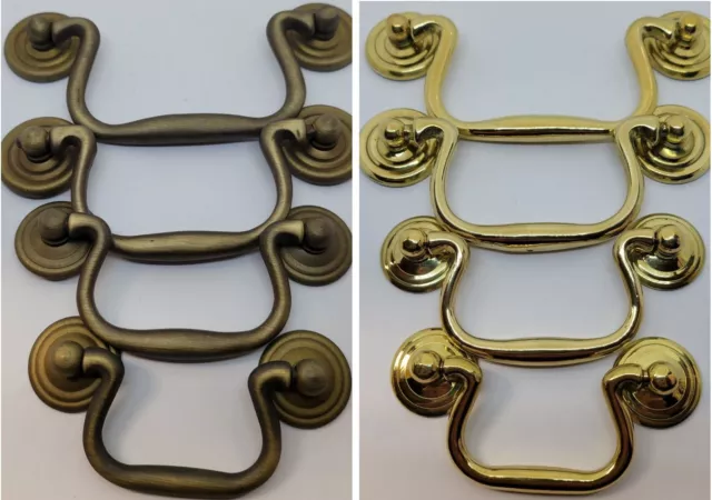 2 2.5 3 3.5 4 Inch bail pull handle brass antique swan Sheraton Queen Anne knob